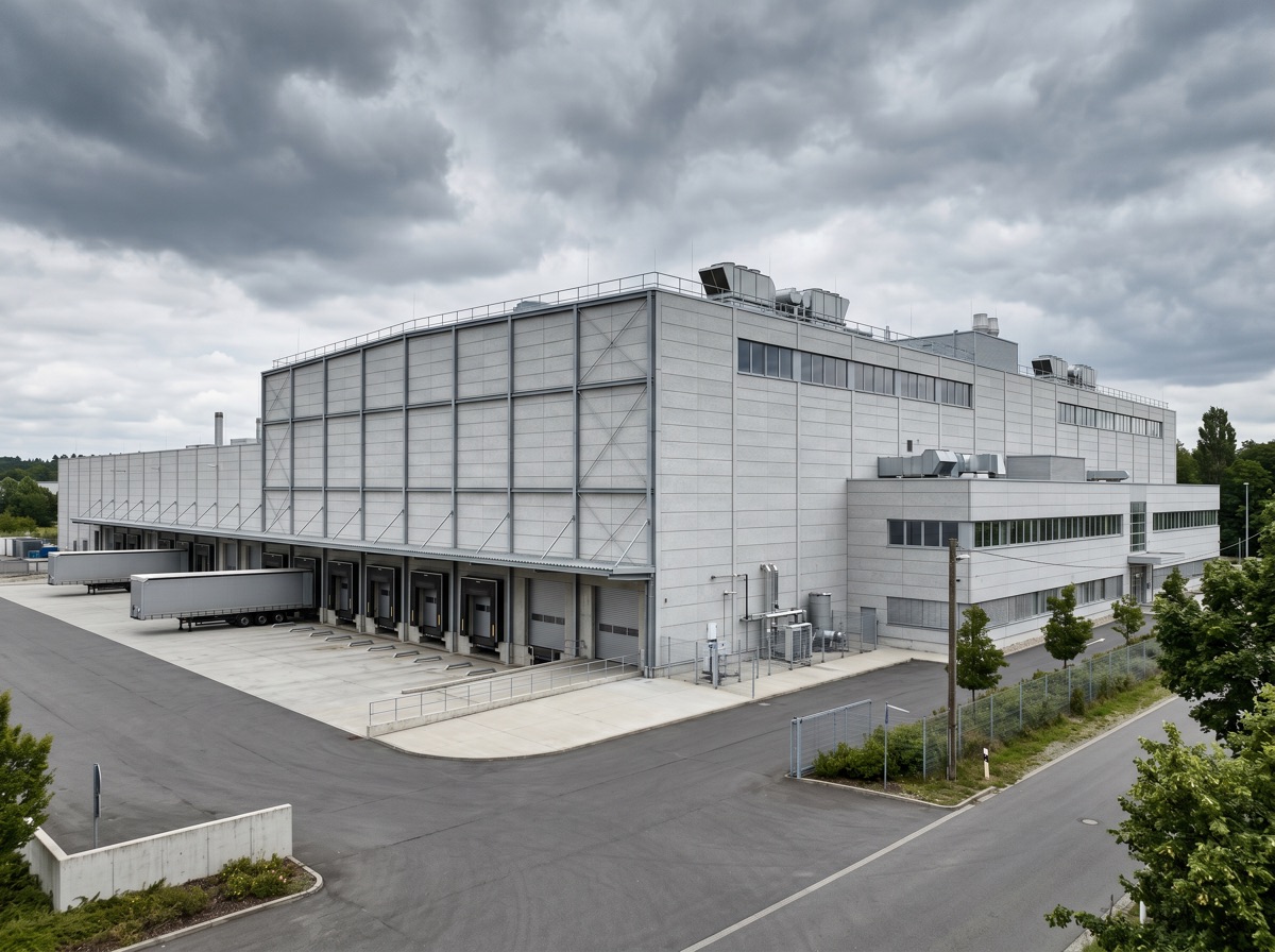 Industrial manufacturing facility with fiber-cement exterior cladding